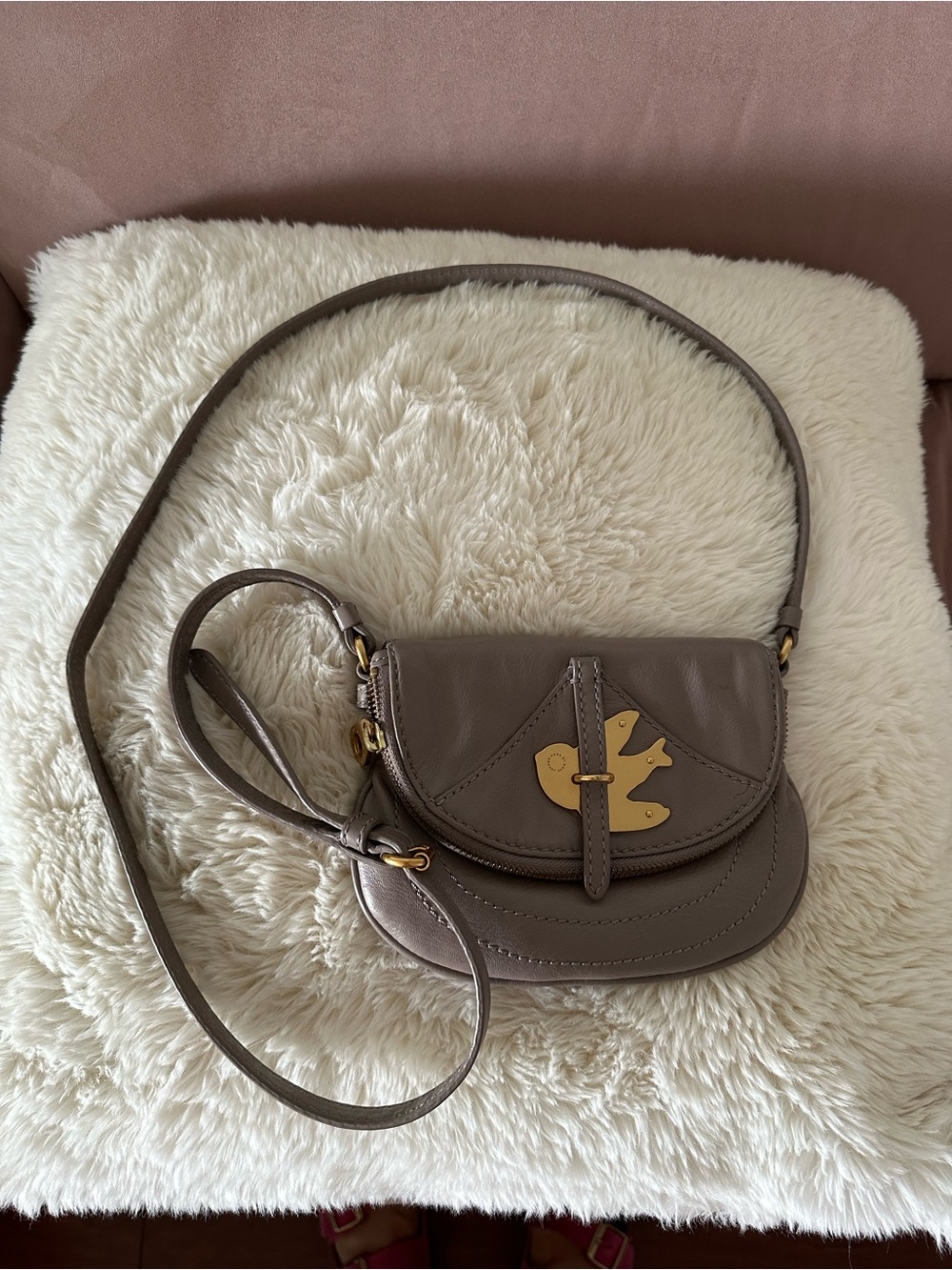 Marc by Marc Jacobs Taupe Leather Crossbody with Gold Bird Detail